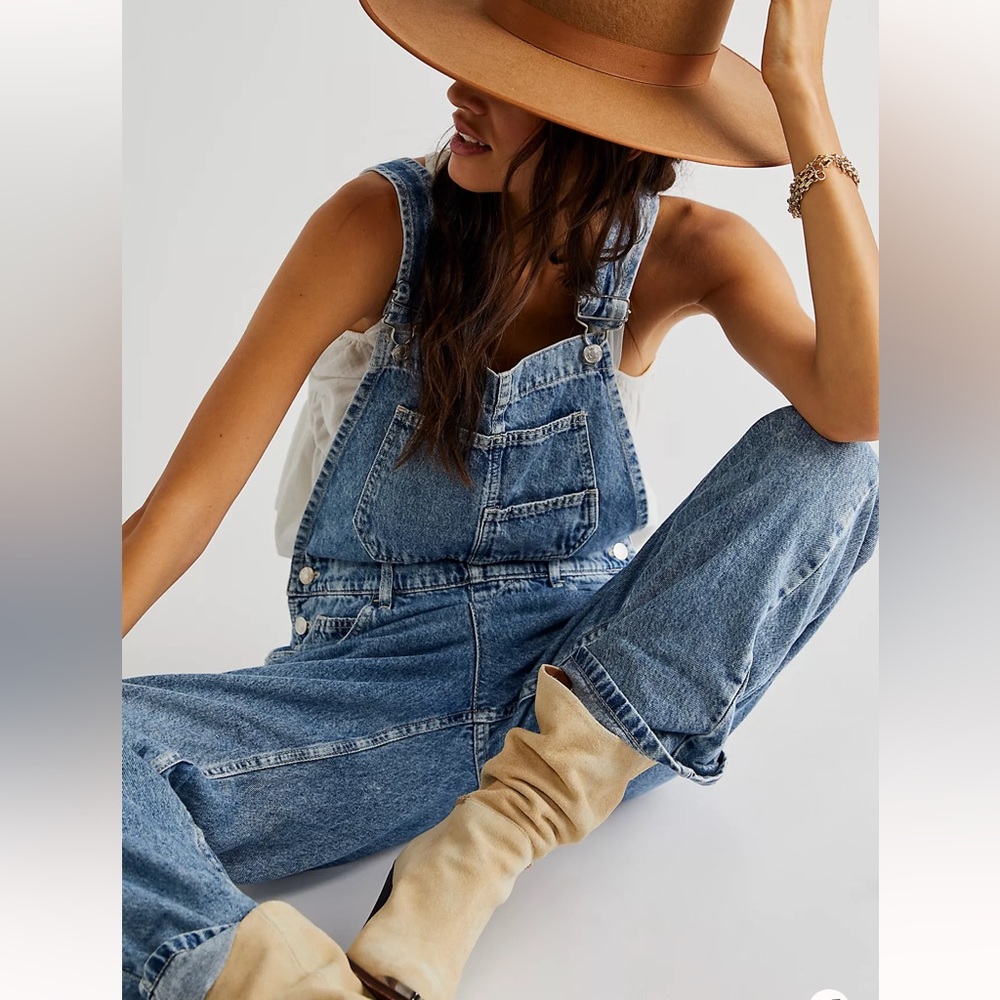 Free People We The Free Classic Blue Denim Overalls